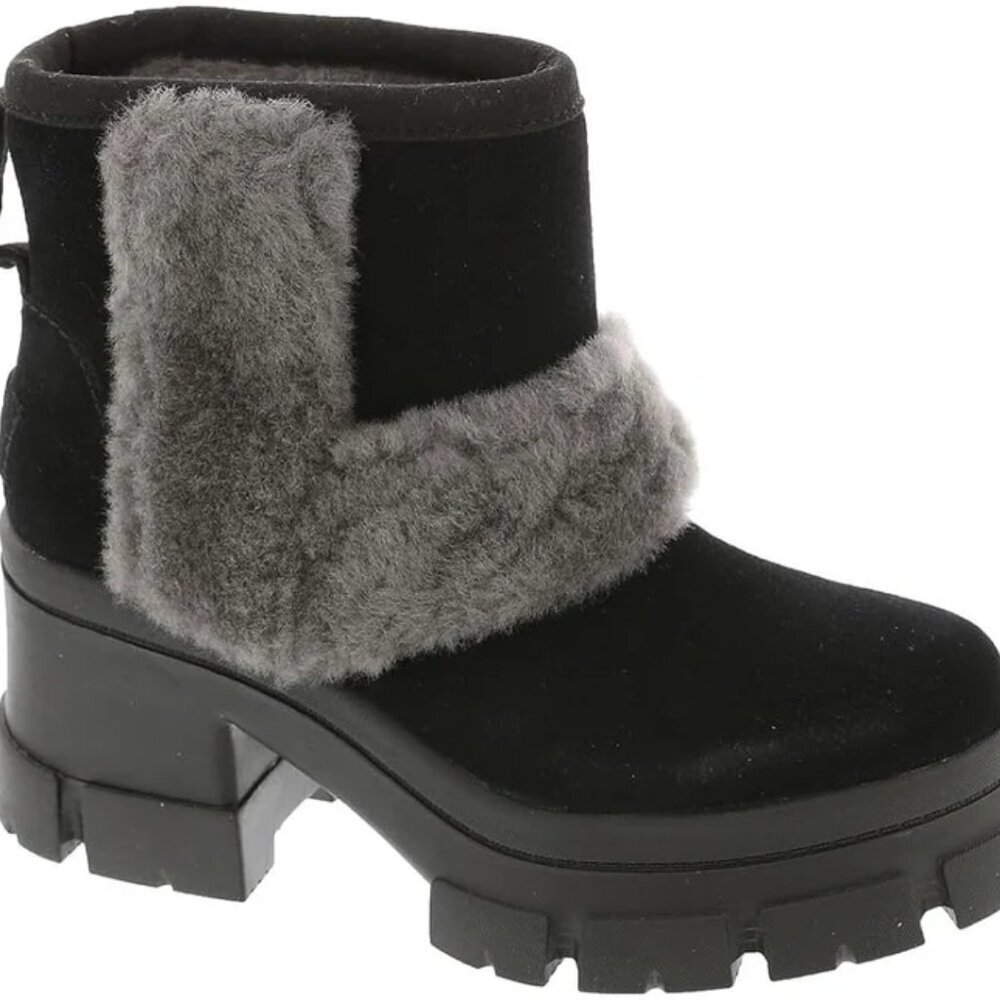 UGG Women's Brooklyn Black Suede Sunburst Platform Ankle Boots. Sz: 10